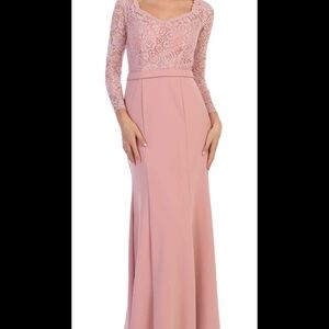 Elegant Dusty Rose Lace Evening Gown